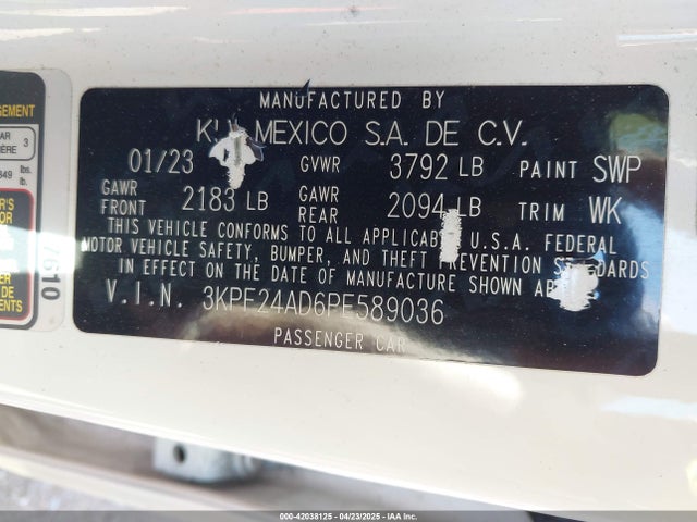 3KPF24AD6PE589036 KIA mpi nu