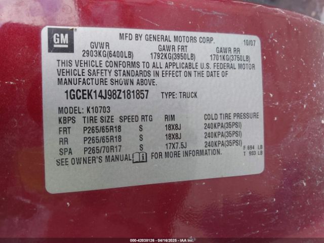 2008 CHEVROLET SILVERADO 1500 1GCEK14J98Z181857 Photo 8