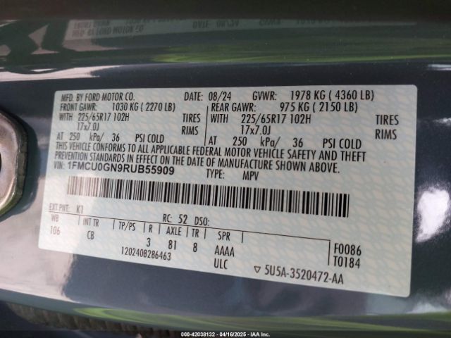1FMCU0GN9RUB55909 Ford Escape Active