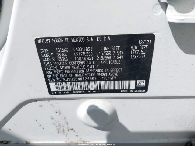 3CZRU5H30NM724969 Honda Hr-v 2wd Lx