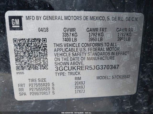 3GCUKRER5JG370347 Chevrolet Silverado 1500 1lt