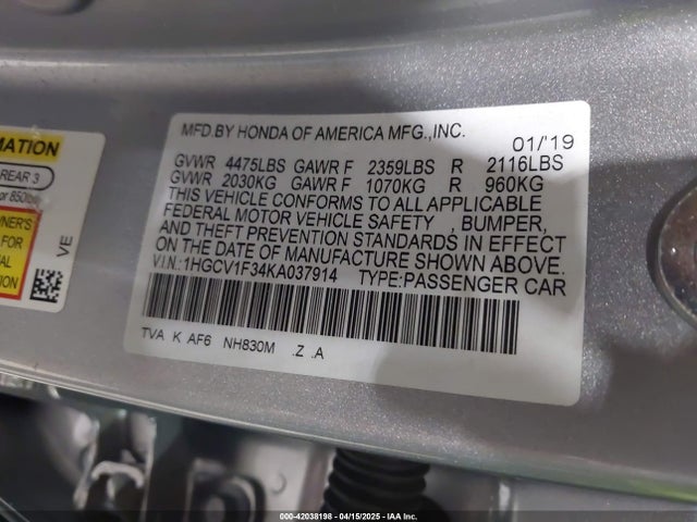 1HGCV1F34KA037914 Honda Accord Sport