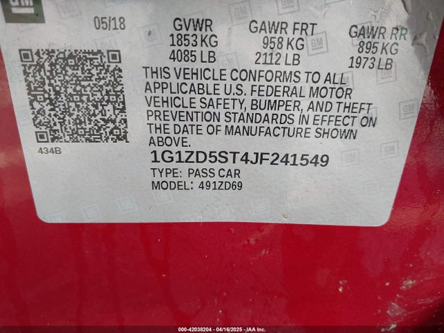 1G1ZD5ST4JF241549 Chevrolet MALIBU LT