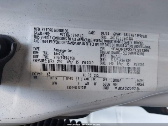 1FADP3F2XEL251269 Ford FOCUS SE
