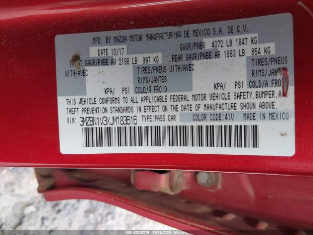 3MZBN1V3XJM183616 Mazda Mazda3 Touring