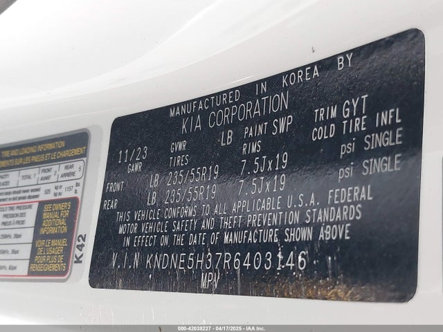 KNDNE5H37R6403146 KIA gdi lamda iii