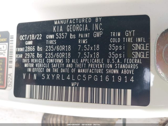 5XYRL4LC5PG161914 KIA SORENTO S