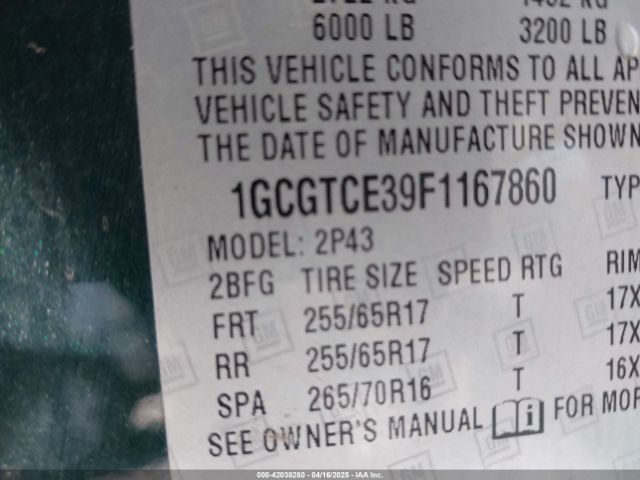1GCGTCE39F1167860 Chevrolet Colorado Z71