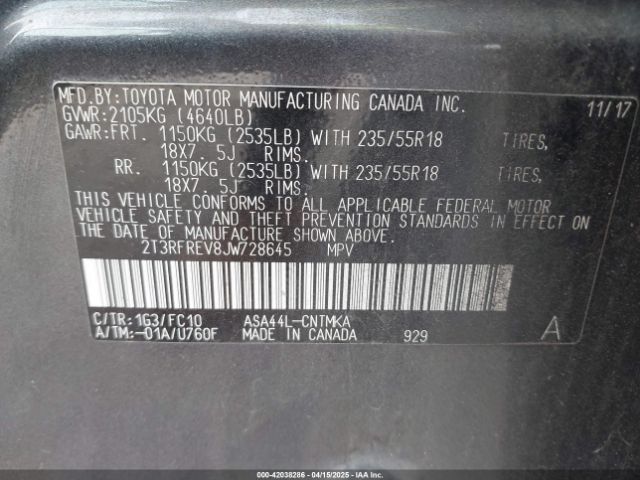 2T3RFREV8JW728645 Toyota Rav4 Adventure