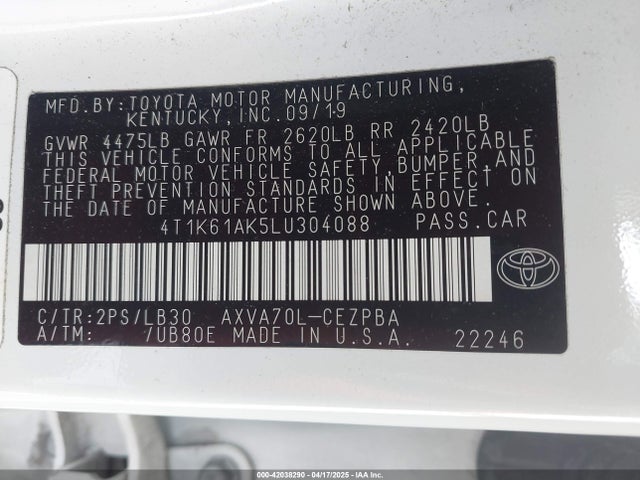 4T1K61AK5LU304088 Toyota CAMRY XSE