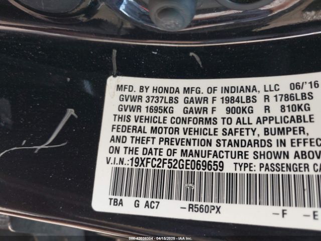 19XFC2F52GE069659 Honda Civic Lx
