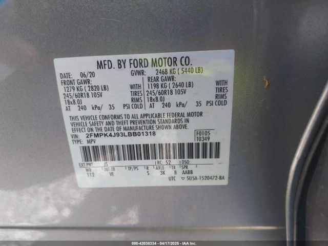 2FMPK4J93LBB01318 Ford EDGE SEL