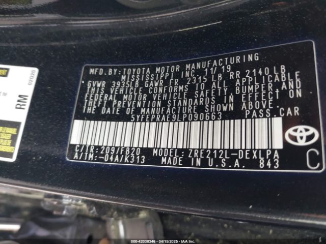 5YFEPRAE9LP090663 Toyota COROLLA LE