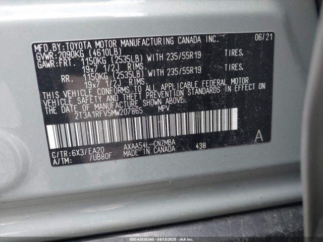 2T3A1RFV5MW207865 Toyota Rav4 Xle Premium