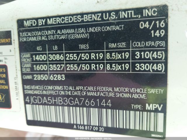 4JGDA5HB3GA766144 Mercedes-Benz m276