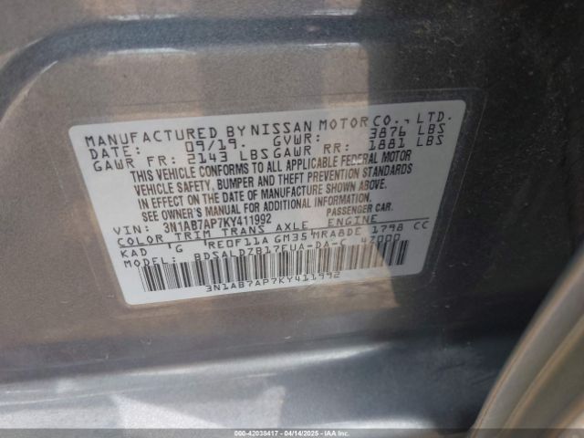 3N1AB7AP7KY411992 Nissan SENTRA SV