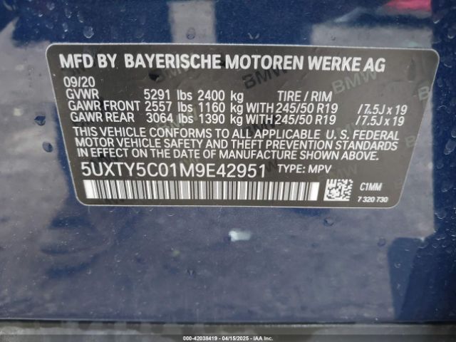 5UXTY5C01M9E42951 BMW X3 Xdrive30i