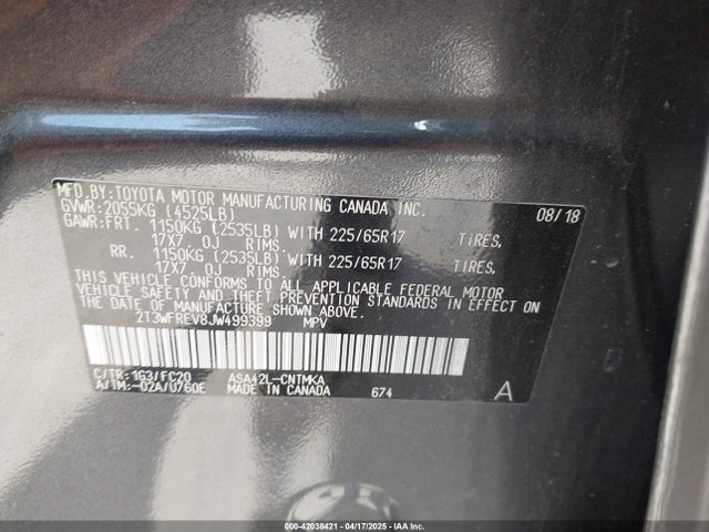 2T3WFREV8JW499399 Toyota Rav4 Xle