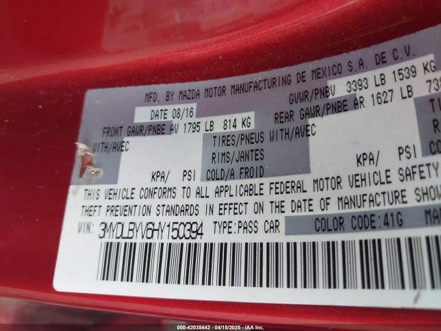 3MYDLBYV6HY150394 Toyota YARIS IA
