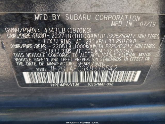 JF2GTAEC6K8375542 Subaru Crosstrek 2.0i Premium