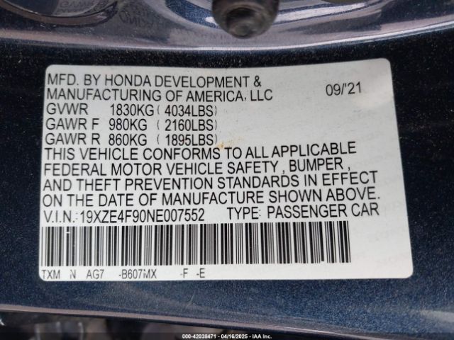 19XZE4F90NE007552 Honda Insight Touring