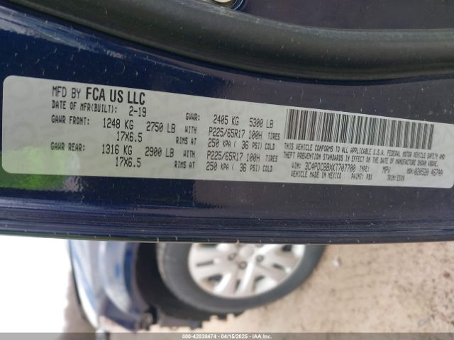3C4PDCBBXKT707700 Dodge JOURNEY SE