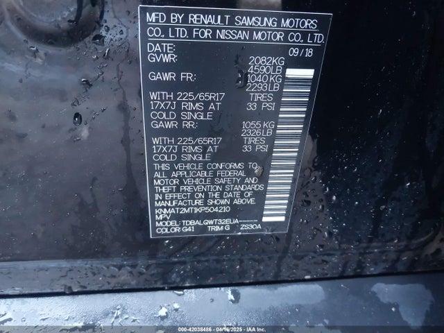 Nissan ROGUE SV 2019 KNMAT2MT1KP504210 Image 9
