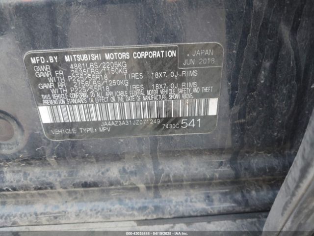 JA4AZ3A31JZ071249 Mitsubishi Outlander Es/le/se/sel