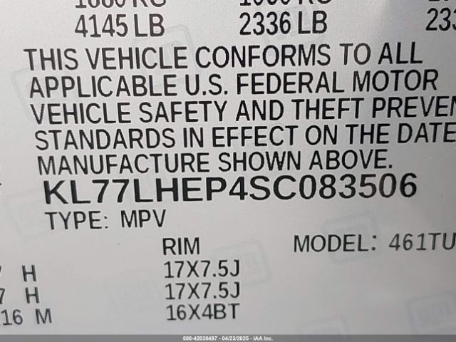 KL77LHEP4SC083506 Chevrolet Trax Fwd Lt