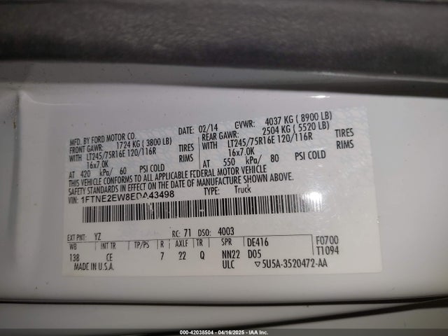 Ford E-250 Commercial 2014 1FTNE2EW8EDA43498 Image 9