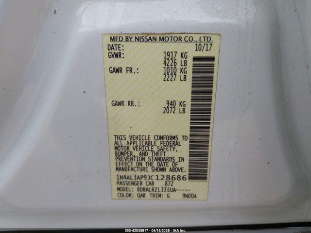 1N4AL3AP9JC128686 Nissan Altima 2.5 Sl