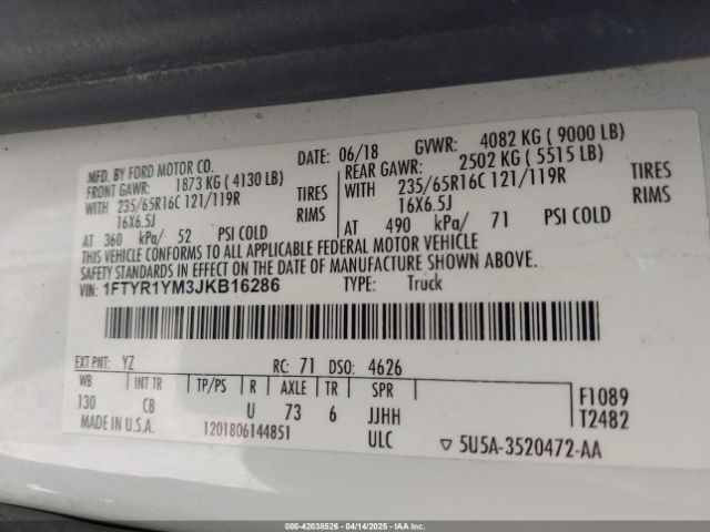 1FTYR1YM3JKB16286 Ford Transit-250