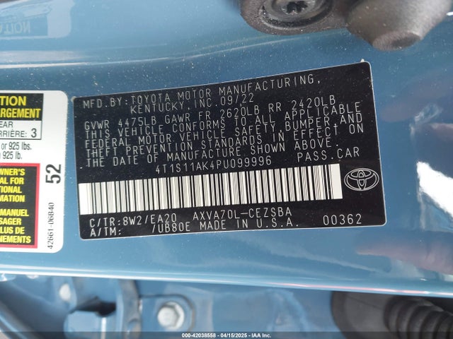 4T1S11AK4PU099996 Toyota CAMRY SE