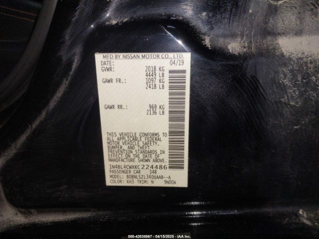 1N4BL4CWXKC224486 Nissan Altima 2.5 Sr