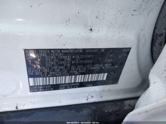 4T3LWRFV1MU021248 Toyota Rav4 Hybrid Le