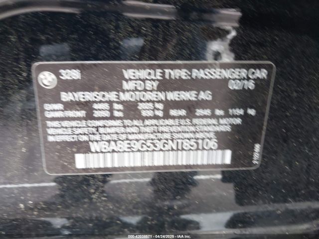 WBA8E9G53GNT85106 BMW 328I