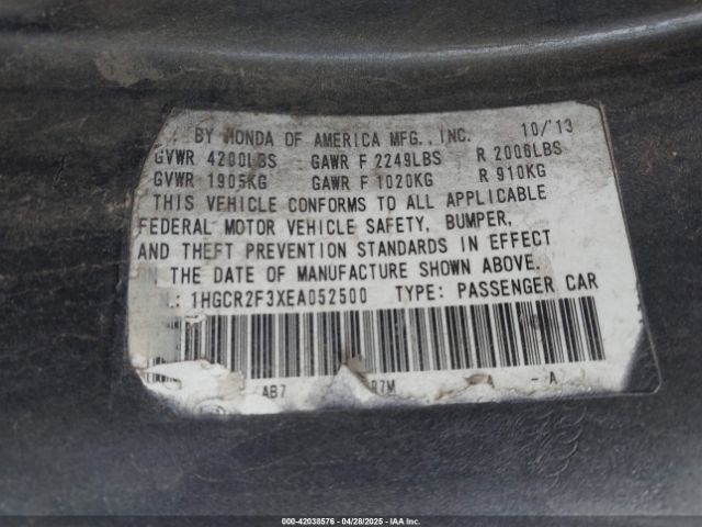 1HGCR2F3XEA052500 Honda ACCORD LX