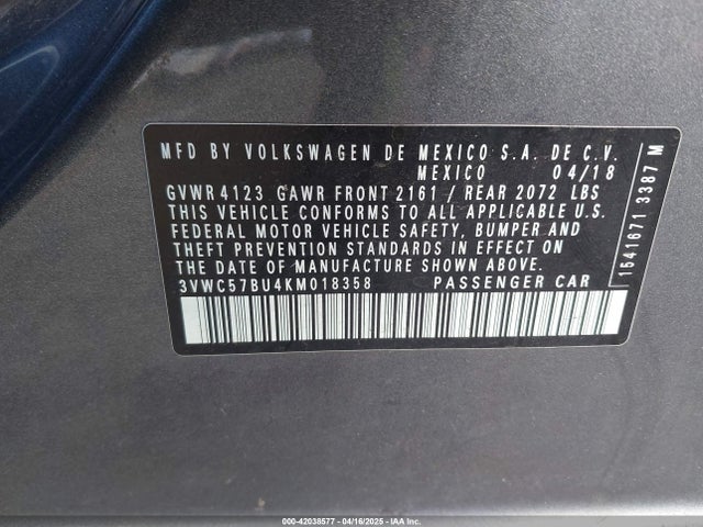3VWC57BU4KM018358 Volkswagen Jetta 1.4t R-line/1.4t S/1.4t Se