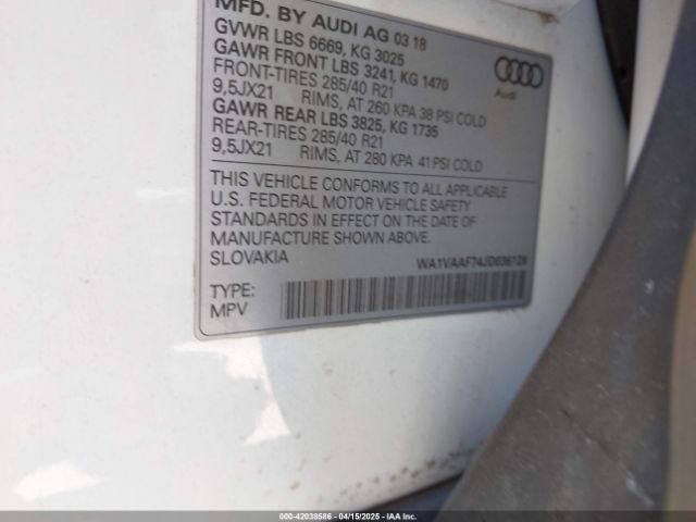 WA1VAAF74JD036128 Audi Q7 3.0t Premium