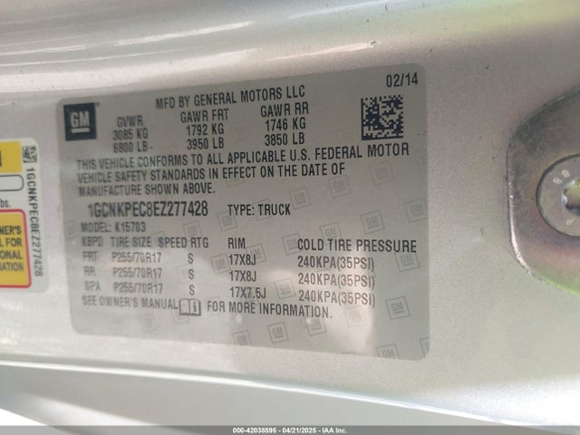 1GCNKPEC8EZ277428 Chevrolet l83 - vvt, afm (active fuel management), aluminum