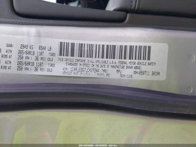 2018 JEEP GRAND CHEROKEE 1C4RJEBG7JC407244 Photo 8