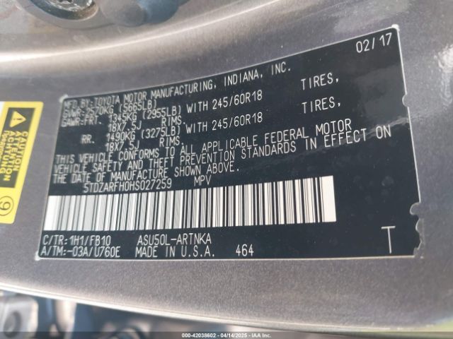 2017 TOYOTA HIGHLANDER 5TDZARFH0HS027259 Photo 8