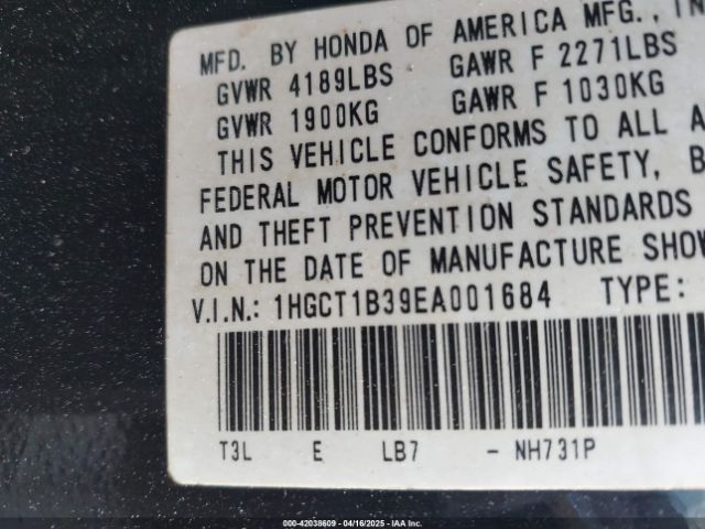 1HGCT1B39EA001684 Honda Accord Lx-s