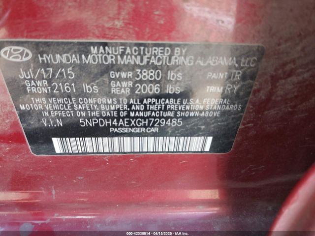 5NPDH4AEXGH729485 Hyundai Elantra Value Edition