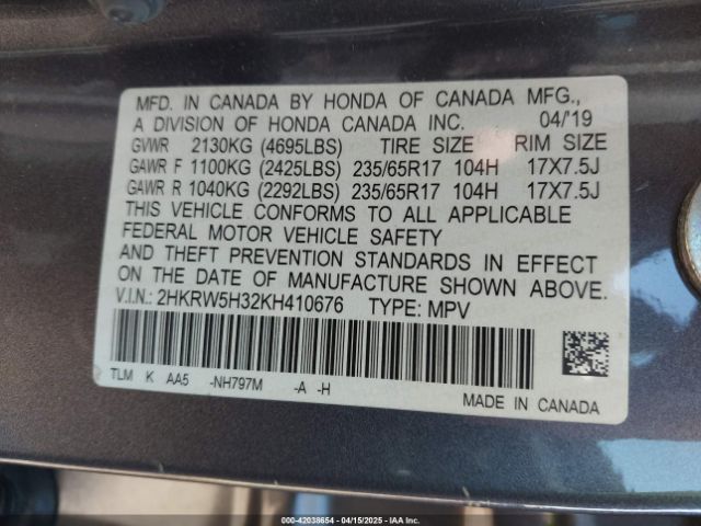 2HKRW5H32KH410676 Honda CR-V LX