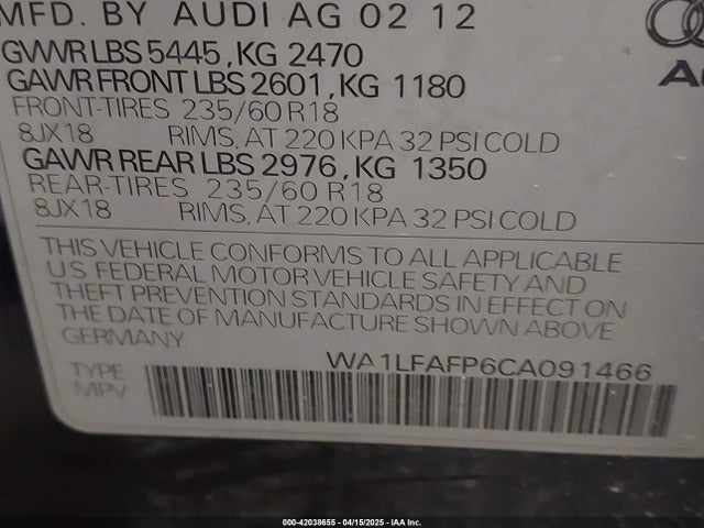 2012 AUDI Q5 WA1LFAFP6CA091466 Photo 8
