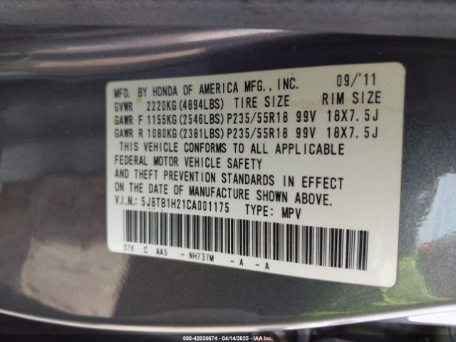 2012 ACURA RDX 5J8TB1H21CA001175 Photo 8
