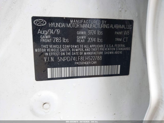 5NPD74LF8LH522788 Hyundai ELANTRA SE