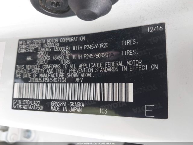 JTEBU5JR5H5407104 Toyota 4runner Limited