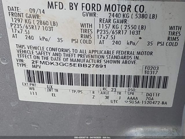 2FMDK3GC5EBB27891 Ford EDGE SE